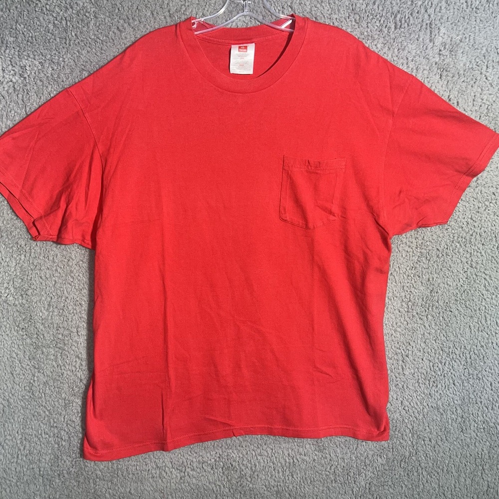 Vintage Hanes T Shirt Men's Size Large Red‎ Blank Pocket Tee